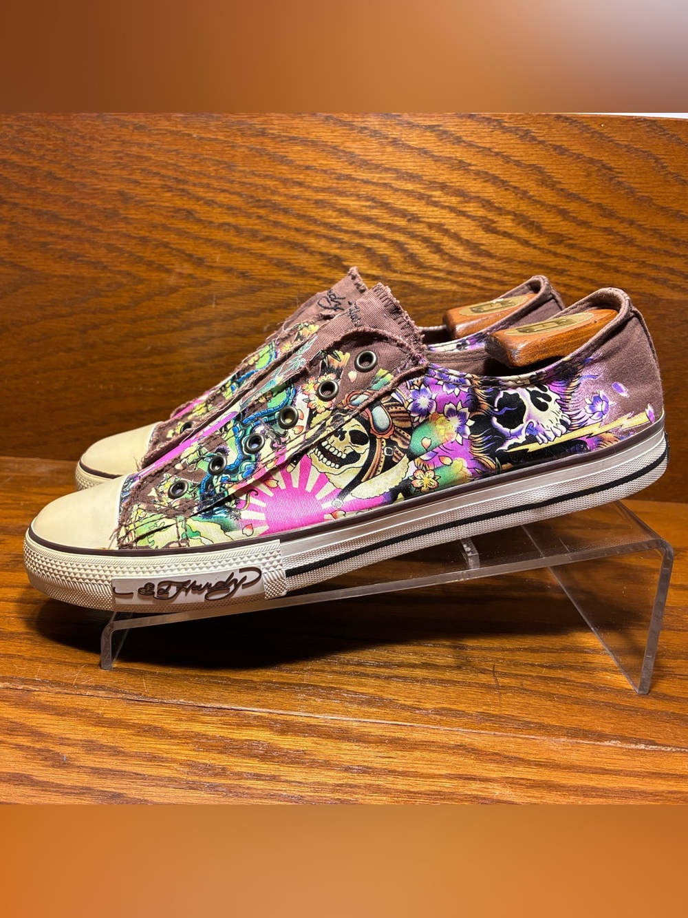 Y2K VTG Ed Hardy Skull Tattoo Canvas Slip On Laceless Sneakers Men’s Size 12